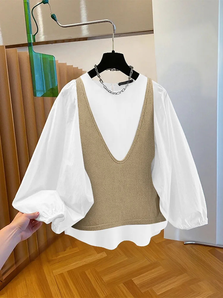 ZANZEA otoño tejido Patchwork blusa 2025 mujeres Blusas de manga larga femeninas Casual Tops elegante Oficina señora moda camisas