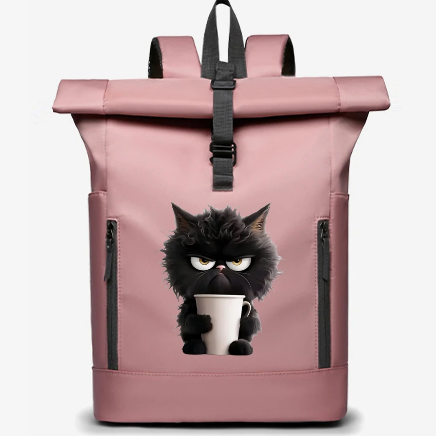 

Funny Cat Printed Men's women's Senior Sense of Business Computer Outdoor Leisure Rolled Edge Travel Couple Backpack Commuting