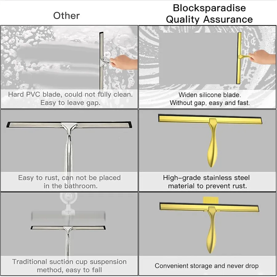 ممسحة دش من الفولاذ المقاوم للصدأ مقاس 14 بوصة مع حامل خطاف للتنظيف الفعال للأبواب الزجاجية للحمام والنوافذ والمطبخ #4