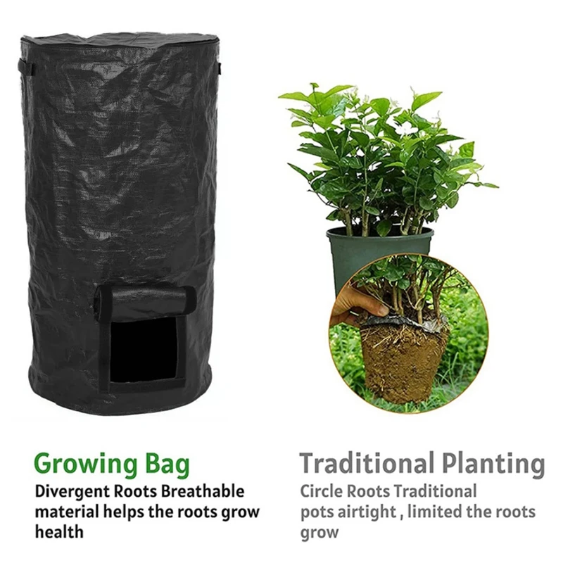 Collapsible Garden Yard Compost Bag With Lid Fertilizer Waste Sacks Composter 34 Gallon Ferment Manure Waste Collector Durable