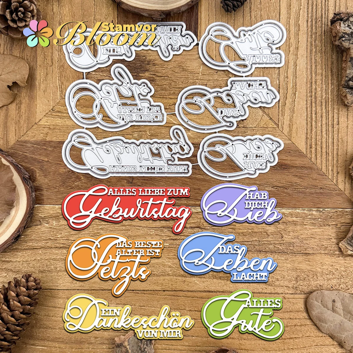 Original schöne Schichten gemeinsame grundlegende deutsche Phrasen Titel Metall-Stanzformen Scrapbooking dekorative Prägung