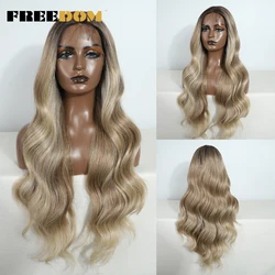 Synthetic Lace Front Wigs For Black Women 30 Inch Long Body Wavy T Part Lace Wig Ombre Blonde Brown White Cosplay Wig