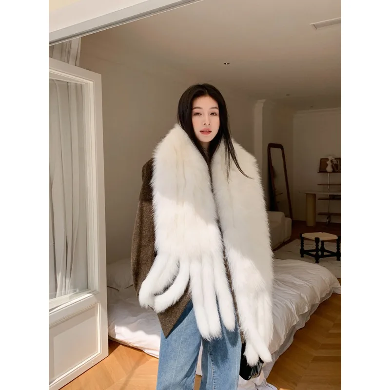 Temperament big female protagonist aura fox fur scarf real fur warm shawl thickened female fur big scarf multi-functional