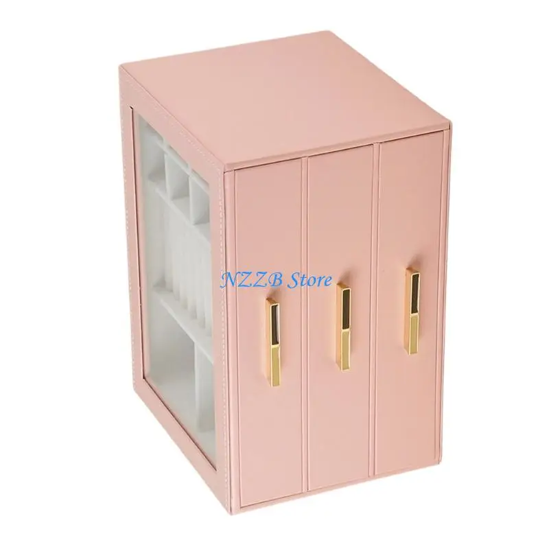 T21F Hộp đựng trang sức thời trang Da PU Hoàn thiện 3 hệ thống ngăn kéo Top