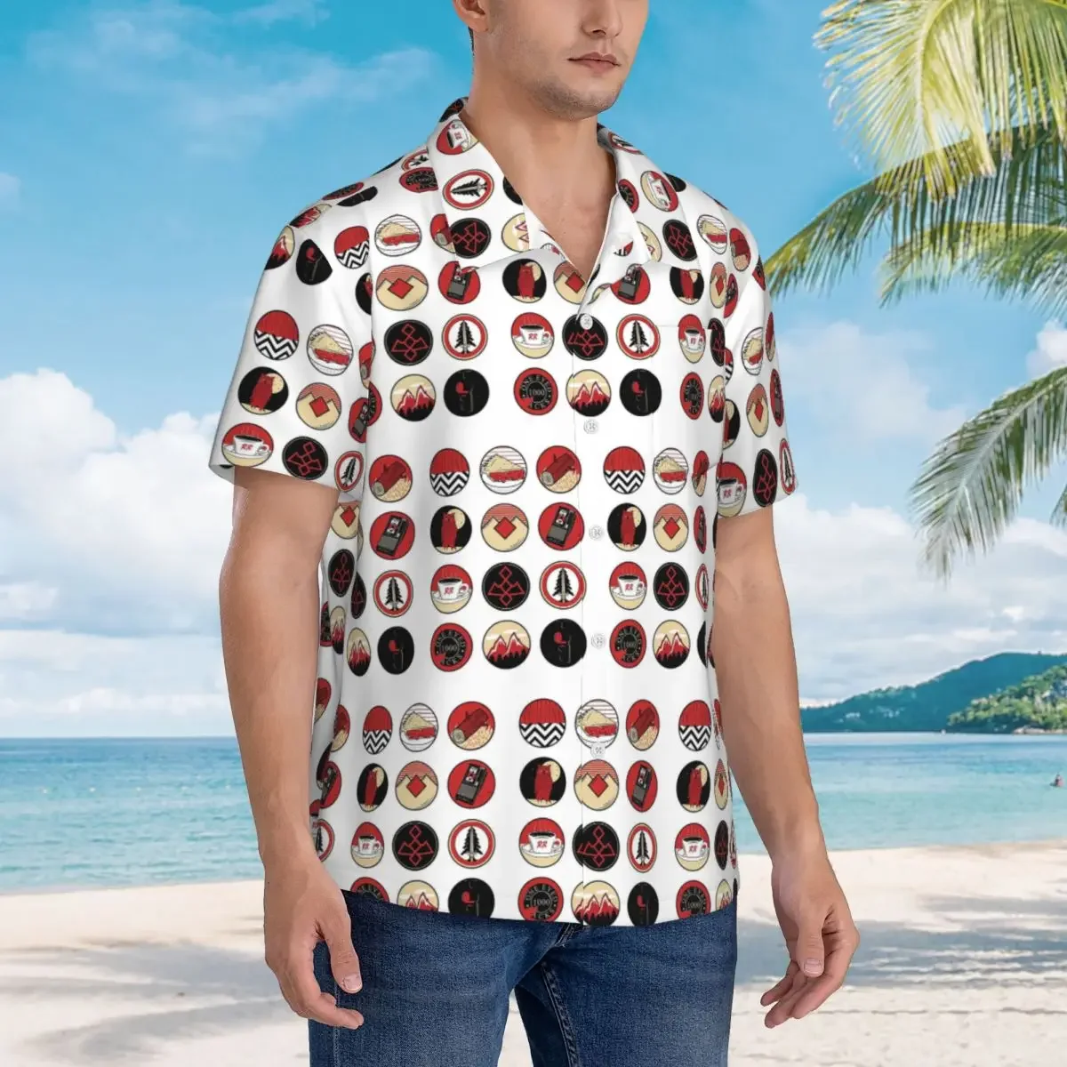 Twin Peaks Red Room Hawaiian Shirts Casual Men Short Sleeve Shirt for Summer Beach Men's Lapel Tops