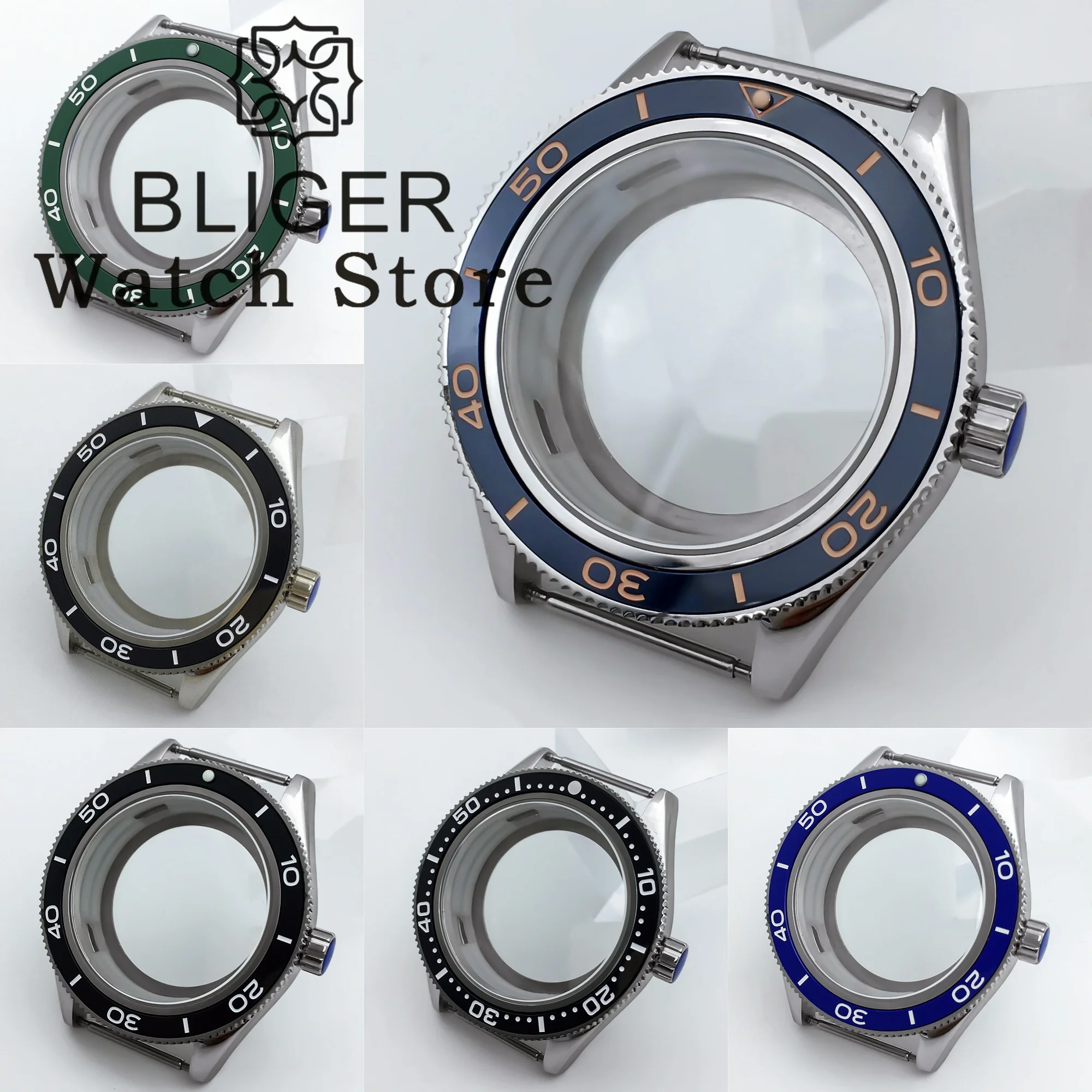 

BLIGER 41mm NH35 Watch Case Stainless Case Ceramic Bezel inserted Sapphire Glass Fit NH34 NH35 NH36 ETA2824 PT5000 Movement