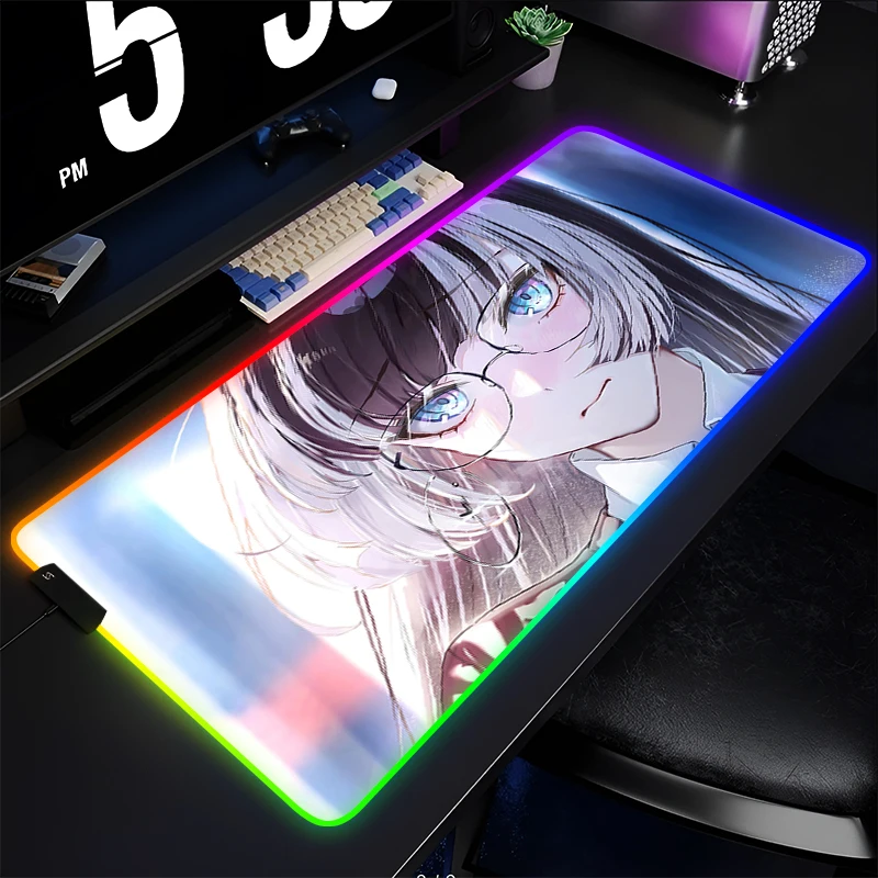 RGB Mouse Pad Game Rubber Mini PC Keyboard Pad LED Laptop Computer Hololive Juufuutei Raden Desk Mat Gaming Acessories Mousepad
