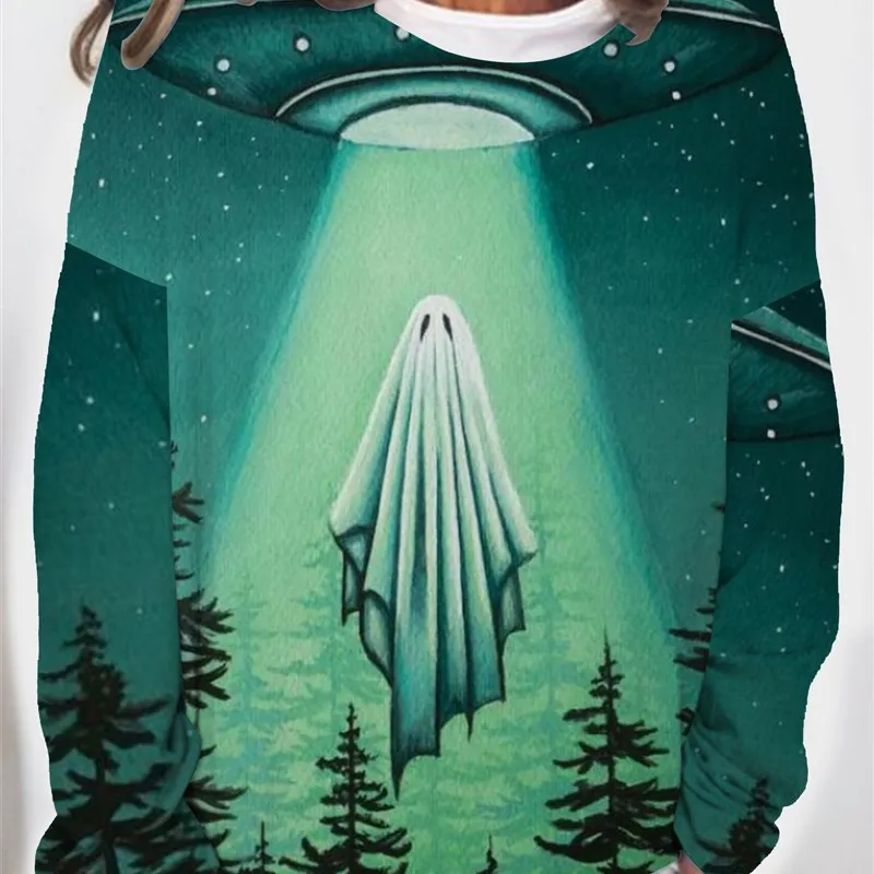 

Повседневная толстовка унисекс с цифровым принтом на Хэллоуин, круглым вырезом, длинными рукавами, без капюшона, в уличном стиле, с 3D-эффектом