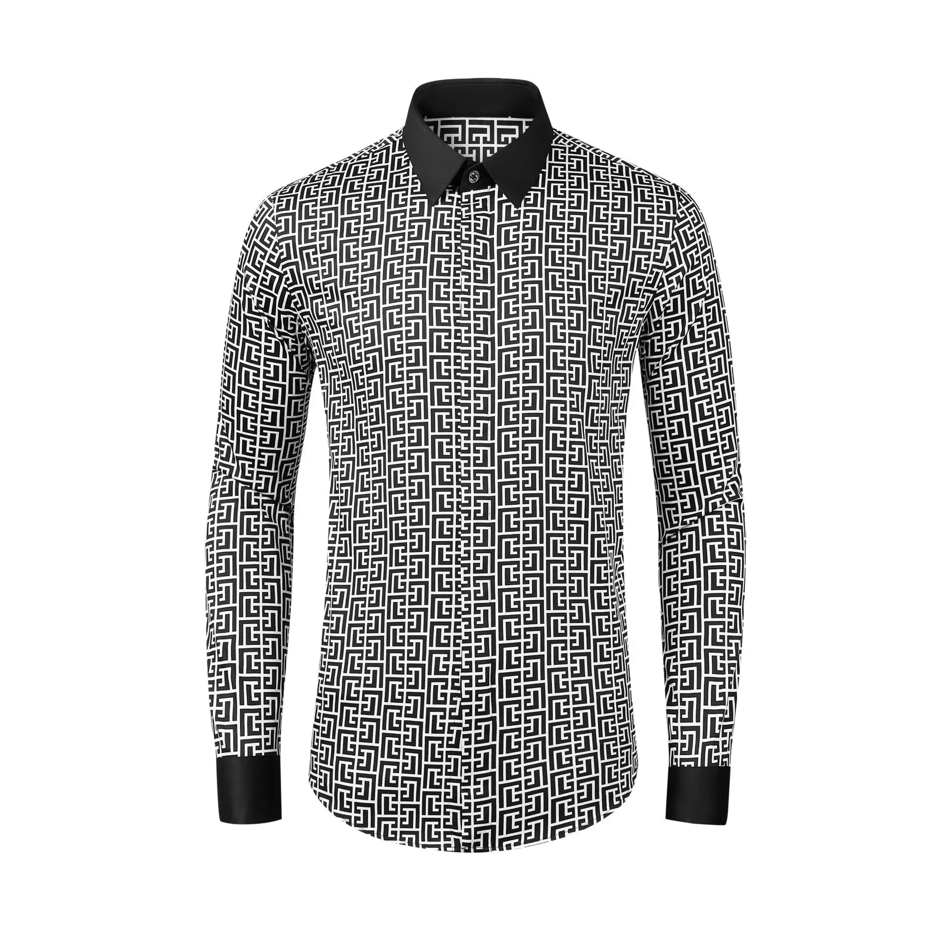 New Full Print Men's Shirt European and American Men's Wear Micro Elastic Cotton Digital Printed Men's Wear