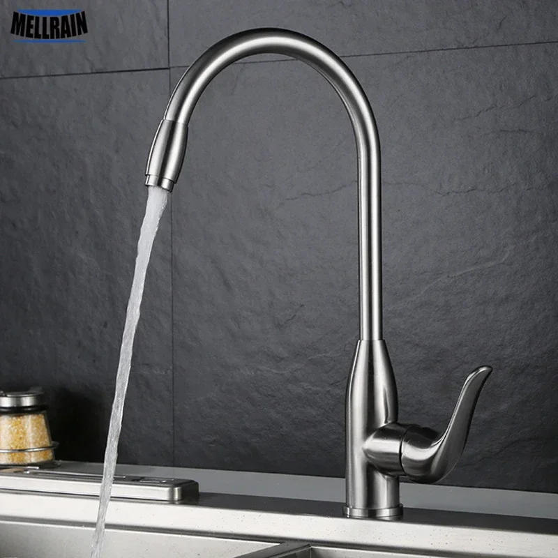 New design kitchen faucet stainless steel brushed sink water mixer Rotatable single hole faucet deck mounted high quality