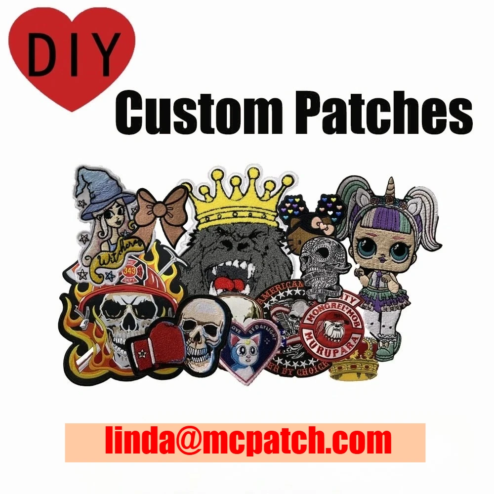 

Custom Embroidery Patches for Clothing Military Police Biker Club PVC Rubber Woven Print Chenille Patch Hook Loop Iron on Caps