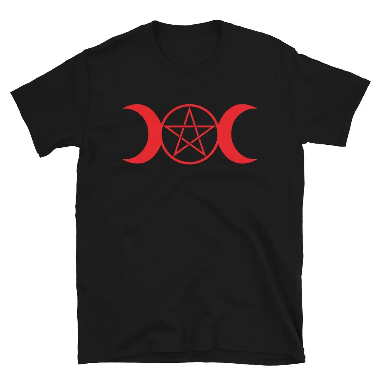 Red Triple Moon Goddess Wiccan Pagan Symbol Men's  T Shirt vintage Washed Slightly graphic Soft Breathable homme streetwear