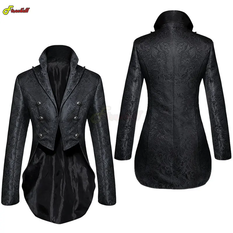 Dép Nam Thời Trung Cổ Gothic Dạ Nỉ Tailcoat Halloween Diễn Sân Khấu Trang Phục Dành Cho Nam Không Đều Viền Phong Cách Khoa Học Viễn Tưởng Victoria Tailcoat Áo Khoác