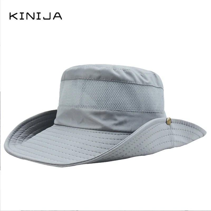 New summer men Quick drying Button sunshade fisherman hat outdoor climbing tourism fishing big brim sun protection bucket cap