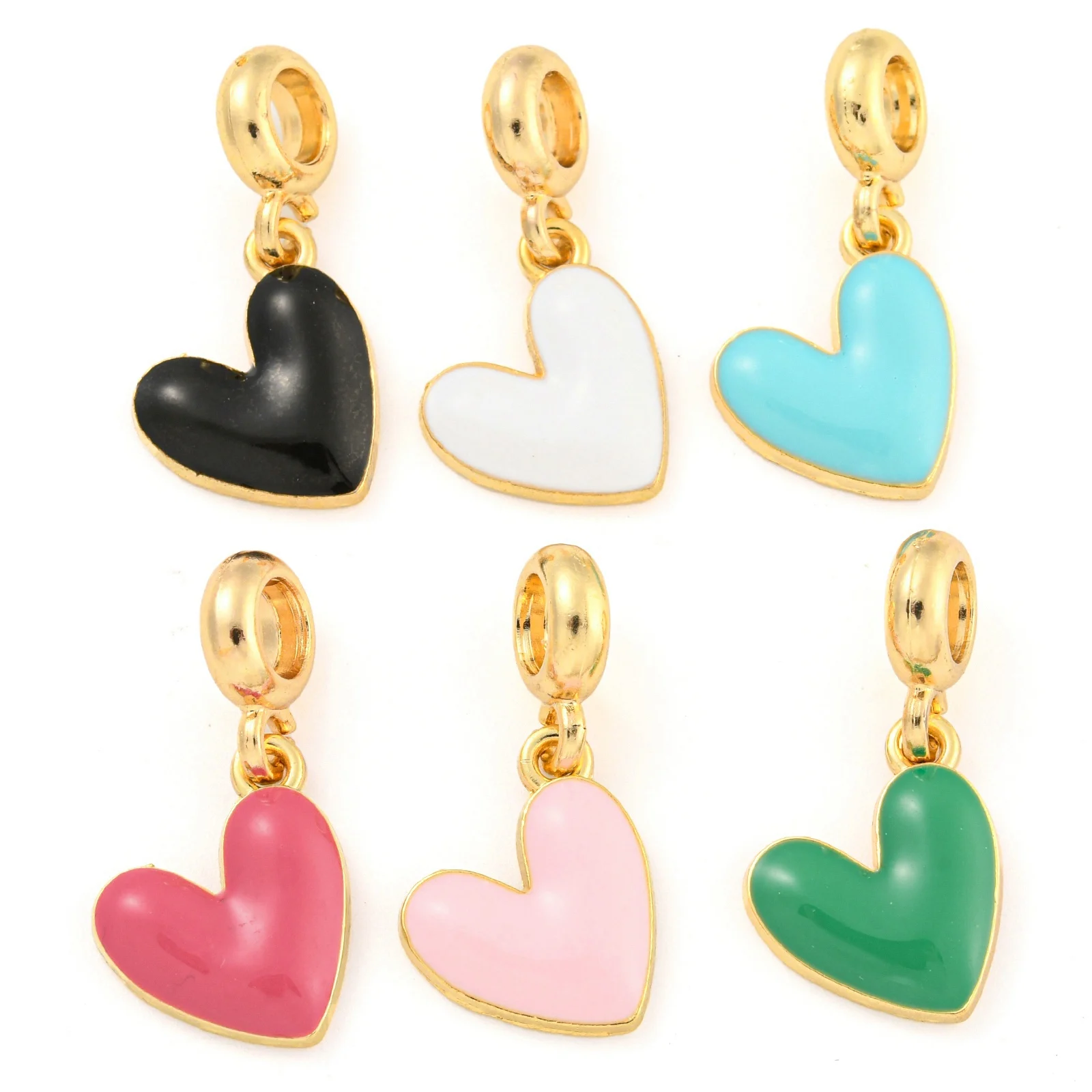 100Pcs Alloy Enamel Heart European Dangle Charms Large Hole Pendants for jewelry making DIY Bracelet Necklace Decor Accessories