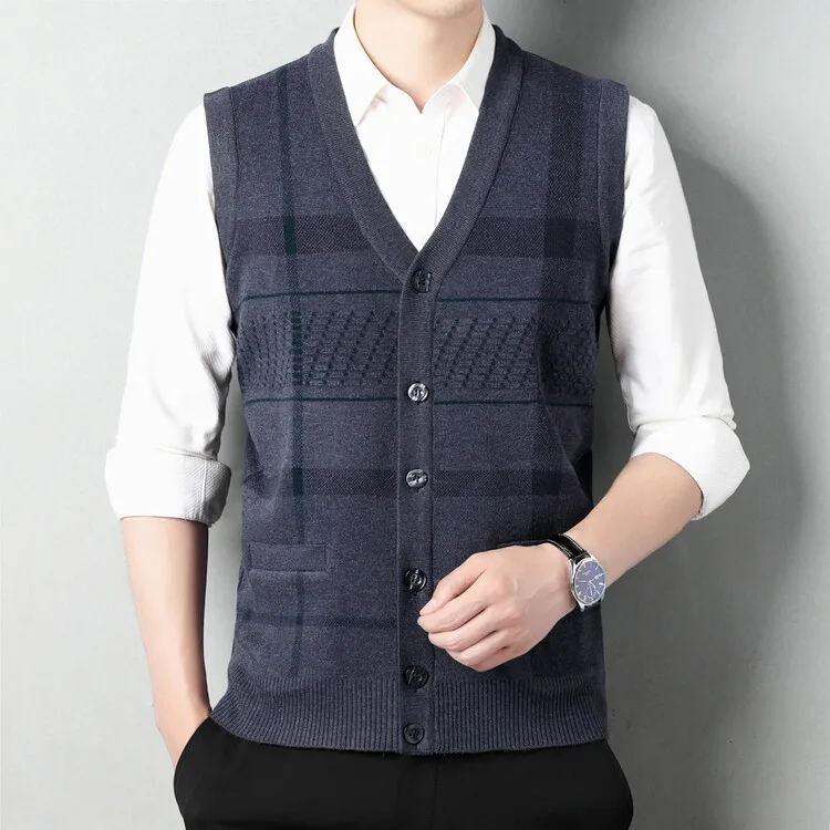 Mens V-Neck Sleeveless Vest Classic Business Gentleman Knitwear Knitted Waistcoat Sweater  Tops