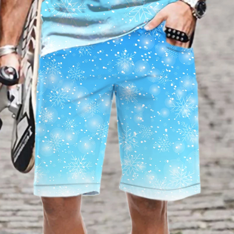 Inverno floco de neve padrão série masculina casual 3d impresso praia shorts board shorts secagem rápida engraçado maiô roupas masculinas