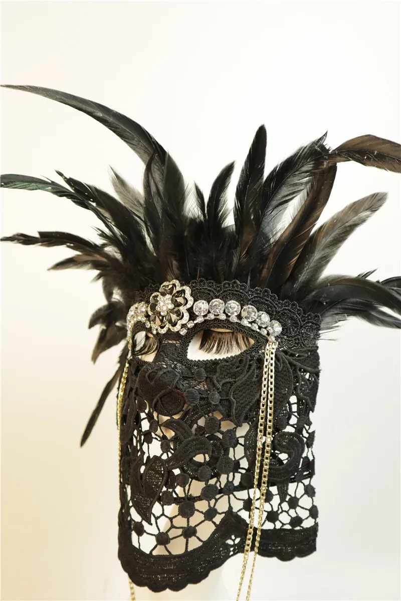 

Masked Full Face Adult Mask Beautiful Woman Feather Masked Singer Stage Singing Performance Fake Mask Props