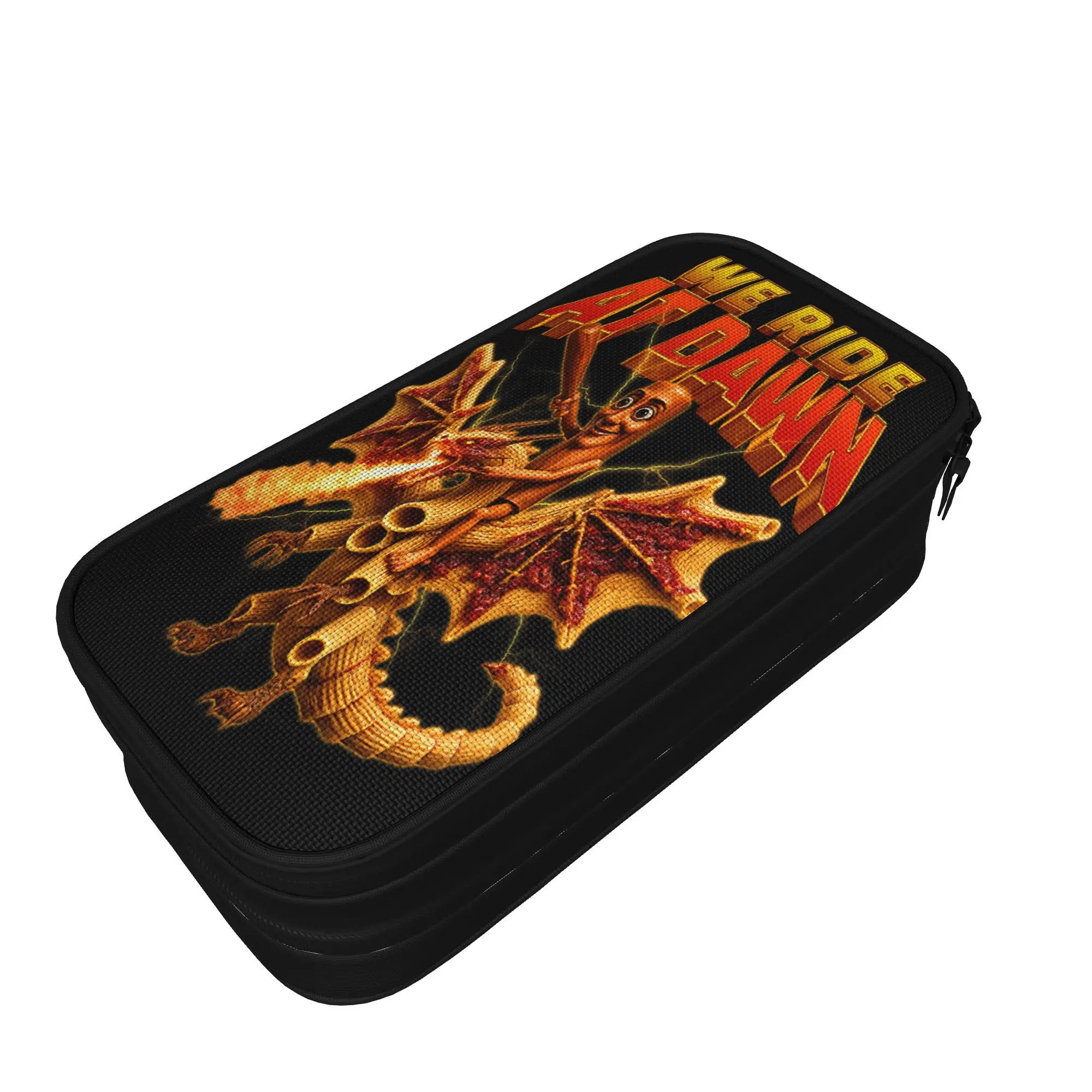 We Ride At Dawn Tung Sahur Riding Dragon Cannelloni Meme Pencil Case Double Layer Pencil Bag Students Large School Pencil Cases