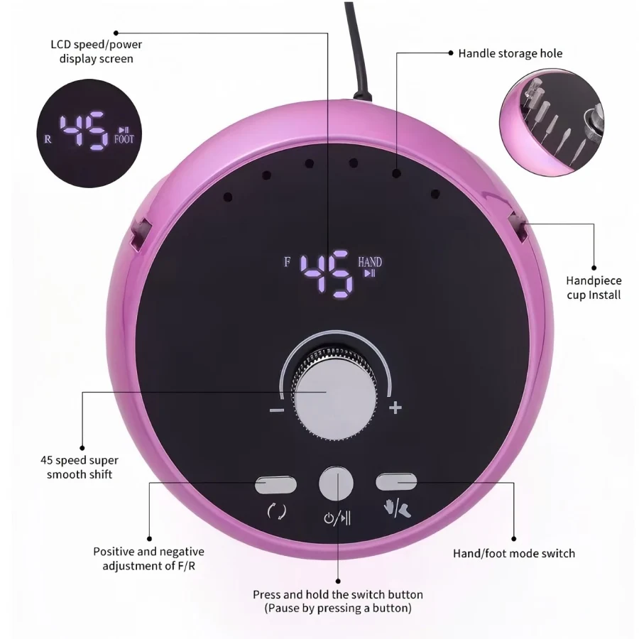 プロ用ネイルマシン 45000RPM 電動ネイルドリル ホワイト ピンク パープル ネイルサンダー ジェル キューティクルリムーバー
