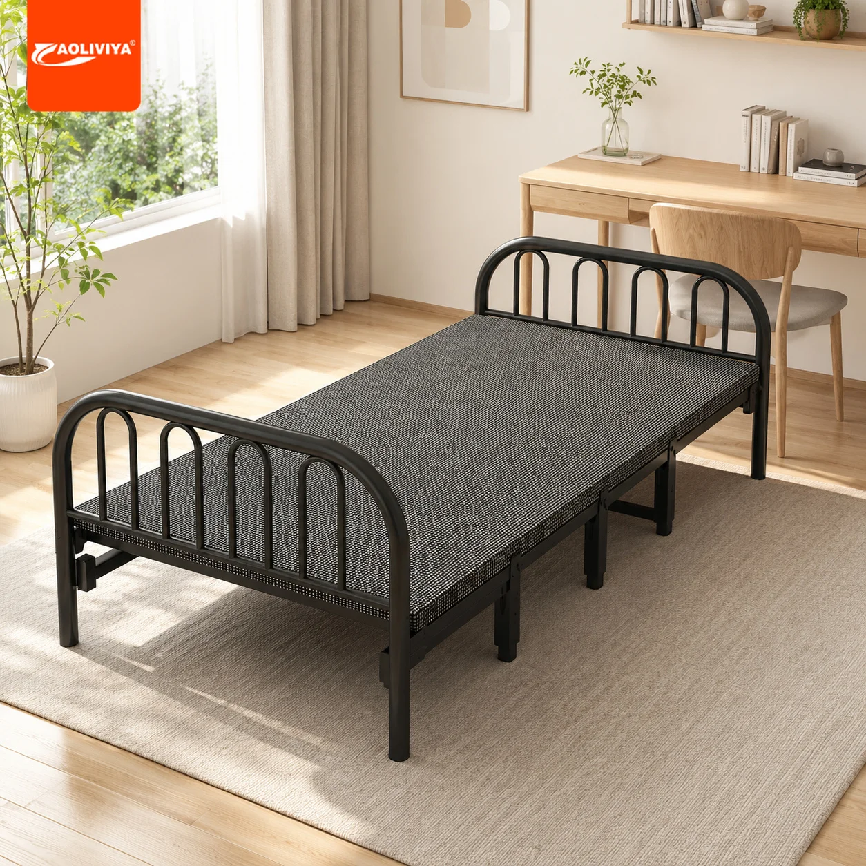 Cama Plegable Simple AOLIVIYA con Base de Hierro y Tablero Duro para Hogar, Adultos, Dormitorio, Habitación de Alquiler, Cómoda para Dormir