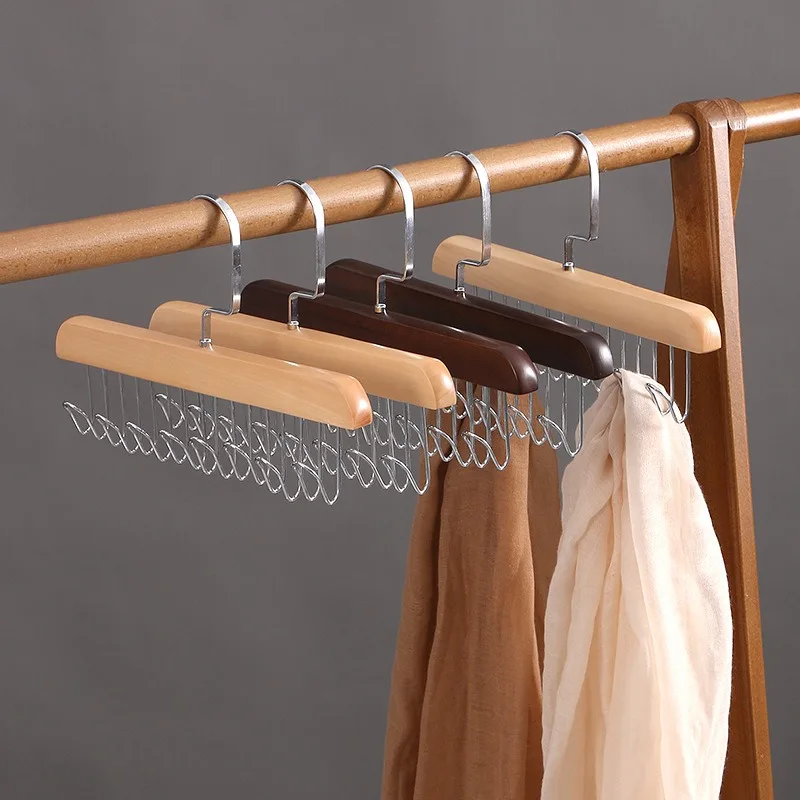 Multi-hook Wavy Sling Hanger Underwear Scarf Hanging Solid Wood Belt Hat Storage Hooks Bag Hanger Coat Hook  Bathroom