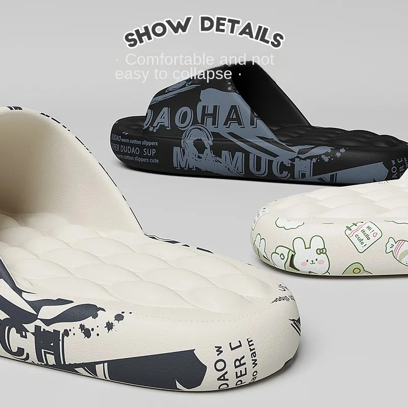 QYCKABY 2024 Mens Summer Slippers Beach Sandals Flip Flop Printing Thick Soled Boys Girls Unisex Home Bath Shoe Large Size 46-47 image 5