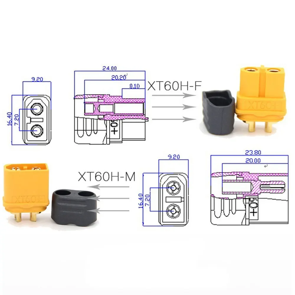 Conector AMASS XT60H + XT60 con cubierta de protección, macho y hembra con funda enchufe de alimentación para batería Lipo, Avión RC, coches, 10