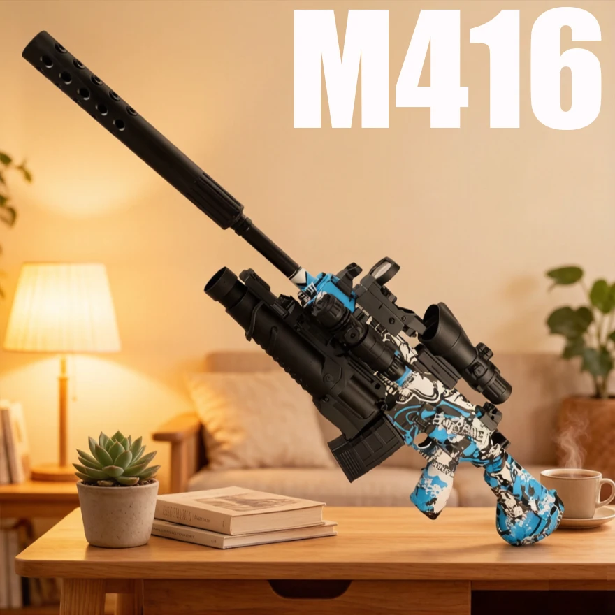 

M416 Toy Gun Can Fire 7-8mm Gel Bullets, Electric and Manual Adjustable, with 3.7V Battery and USB Charging Cable, Multi-Accessory Model Outdoor Toy