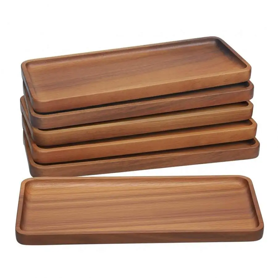 6-Pack 11.5' Natural Acacia Wood Rectangular Charcuterie Board Set, Modern Wooden Serving Trays For Cheese, Desserts & Appetizer