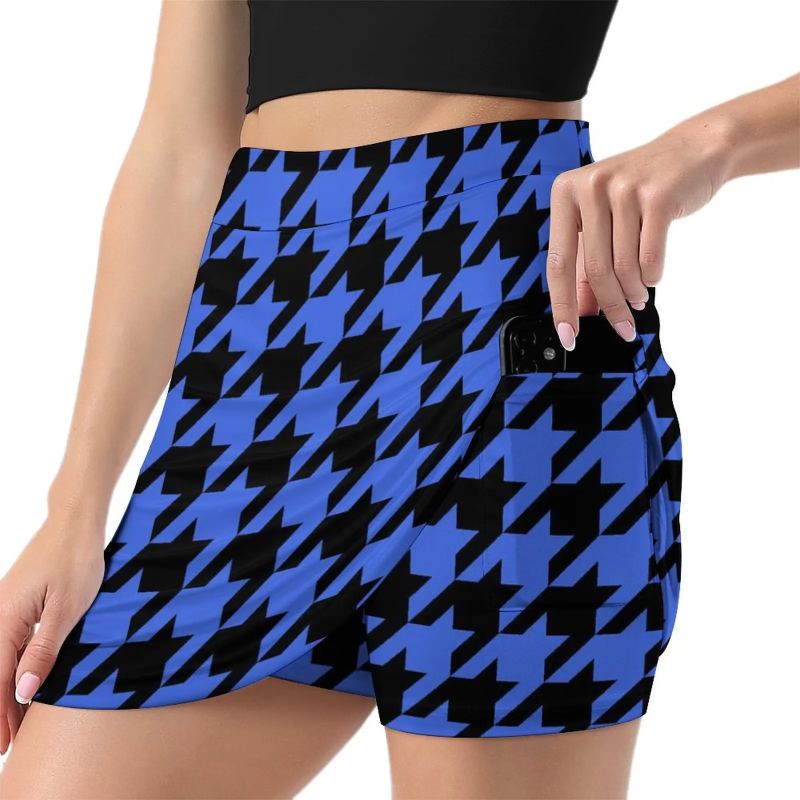 Blue Houndstooth Skirt Ladies Vintage Print Vintage Mini Skirts High Waist Printed Harajuku Casual Skirt Big Size