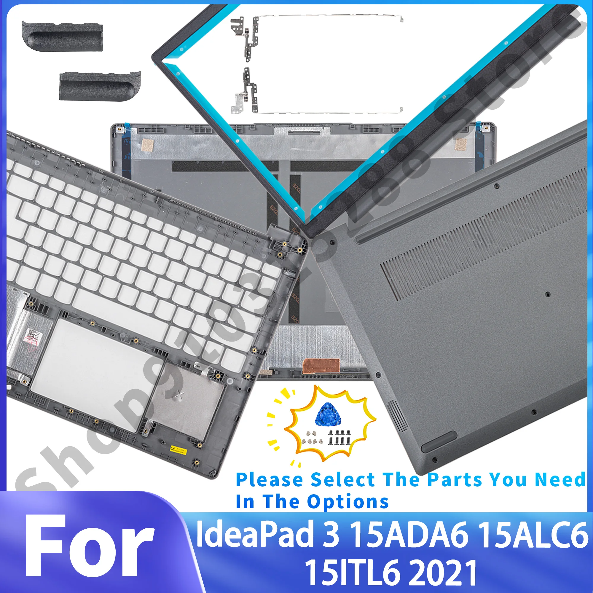 

New For Ideapad 3 15ALC6 3 15ITL6 15ADA6 2021 Back Cover AP21P000100 Bezel Palmrest Bottom Parts Silver color Replace HS560