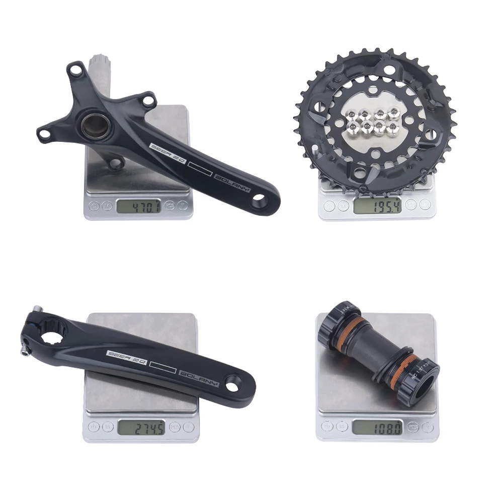 Bolany MTB Bicycle Crankset 104BCD Hollow Crank 170mm Integrated Crank  Chainring 22-36T/24-38T With Bottom Round Hole Crankset