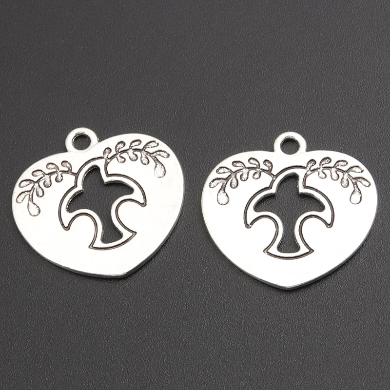 20pcs Silver Color 24x24.5mm Heart Dove Charms Love And Peace Pendant Fit DIY Jewelry Making Handcrafted Accessories SALE