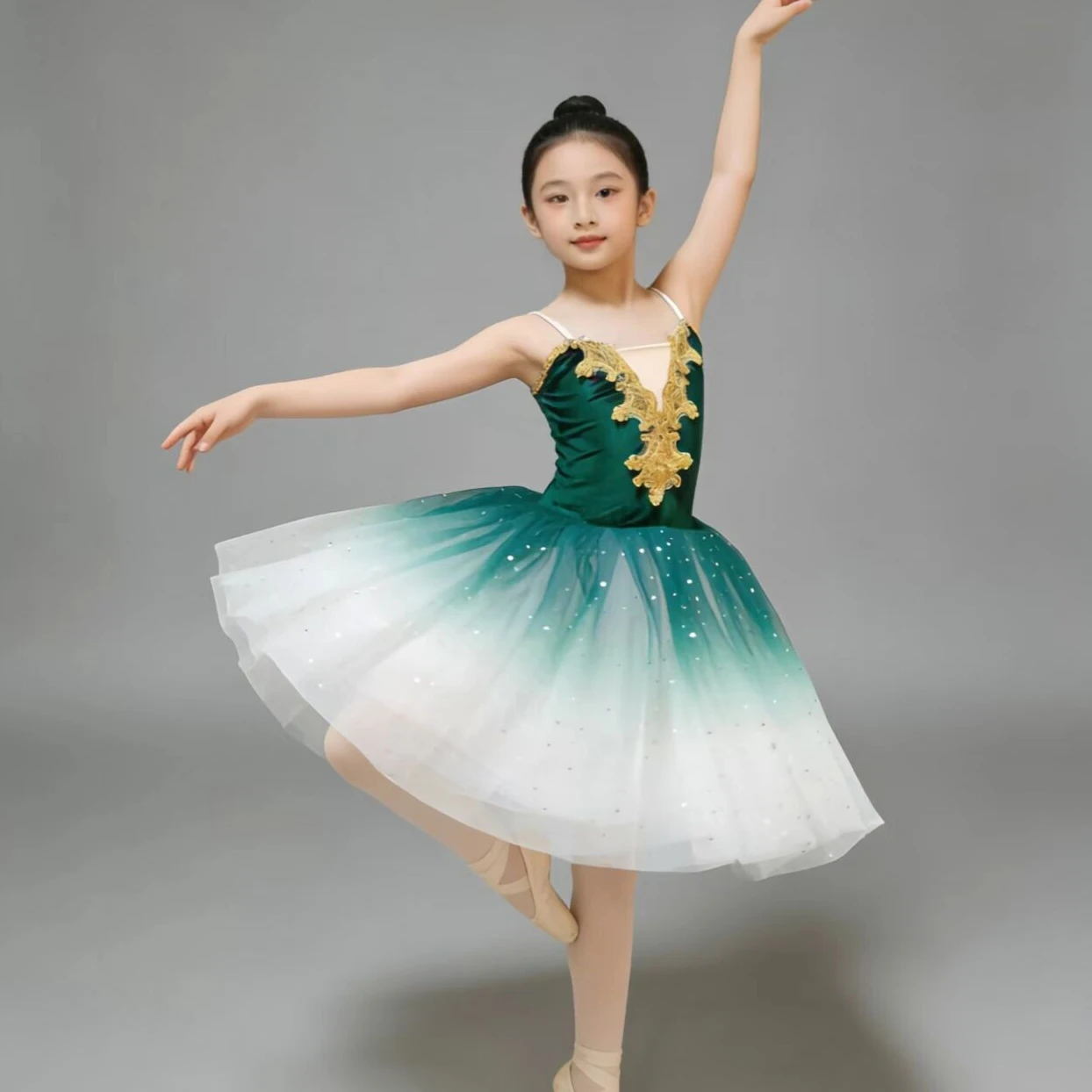 

Professional Elegant Gauzy Ballet Dress Slip Gradient color Sequins Patchwork Ballerina Party Dress Children Girl Dance Costumes