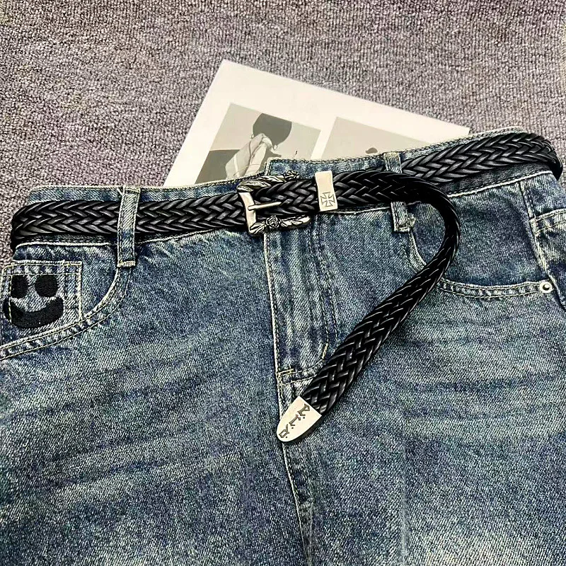 

Женский роскошный ремень в темном стиле ретро, тканый ремень с резной пряжкой в стиле панк для мужчин, крутой уличный дизайнерский индивидуальный ремень в стиле хип-хоп