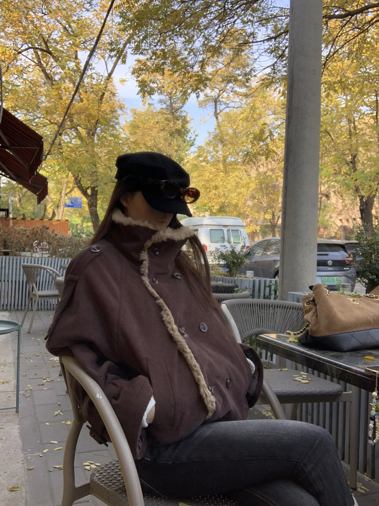 

Brown Corduroy Jaet Women's Winter Coat with Fur Collar Cotton Blend ort Sle Double Breasted Button up Pure Color G S...