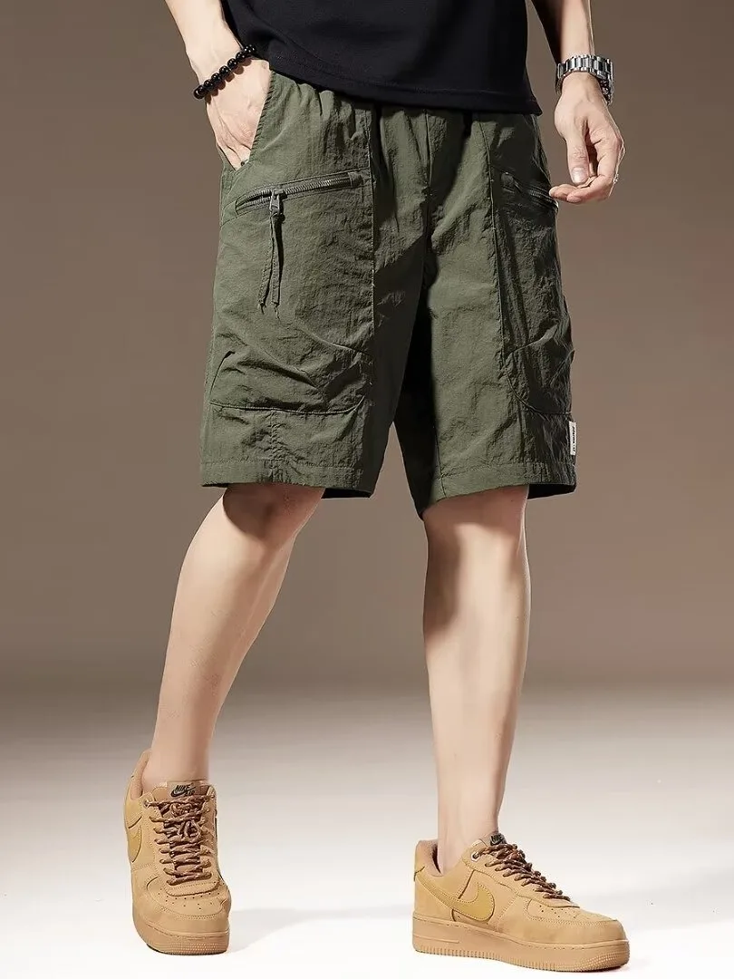 

Спецодежда из ледяного шелка, мужские летние тонкие модные свободные брюки большого размера, спортивные повседневные брюки пять четвертей