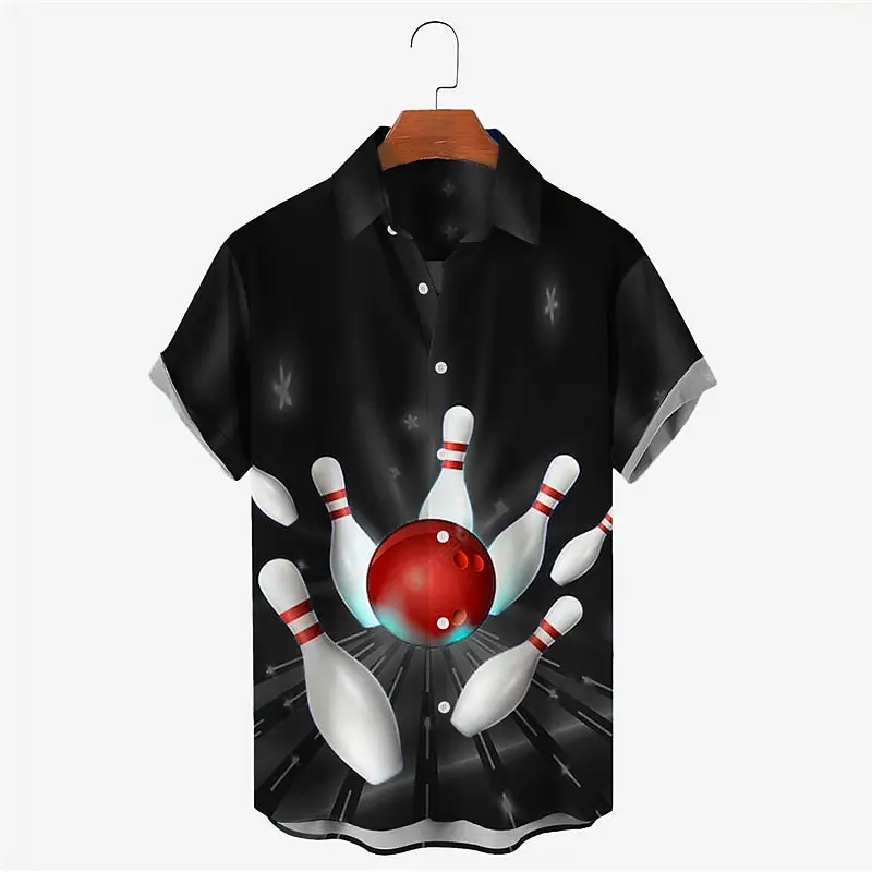 

Men's Shirt Graphic Print Bowling Graphic Print Short Sleeve Button Print Clothing Design Casual Soft Breathable Men's Top