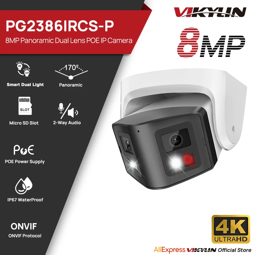 Vikylin 8MP Panoramic Smart Dual Light IP Camera Two-way Talk CCTV POE Security Camera Onvif Video Surveillance IP66