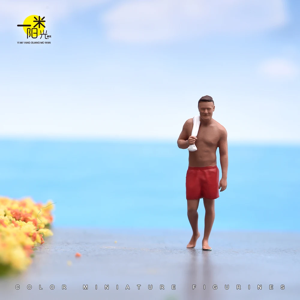 Painted Miniature 1/87 1/64 1/43 1/24 1/18 Summer Male Female  Beach Figure Model 3D Mini Doll Props Display Scene Matching