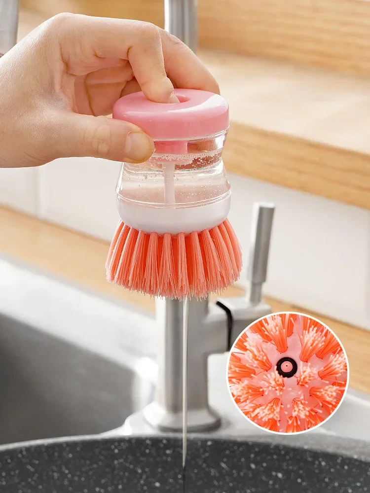 Random Color Kitchen Wash Pot Dish Brush Washing Utensils with Washing Up Liquid Soap Dispenser Household Cleaning Accessories