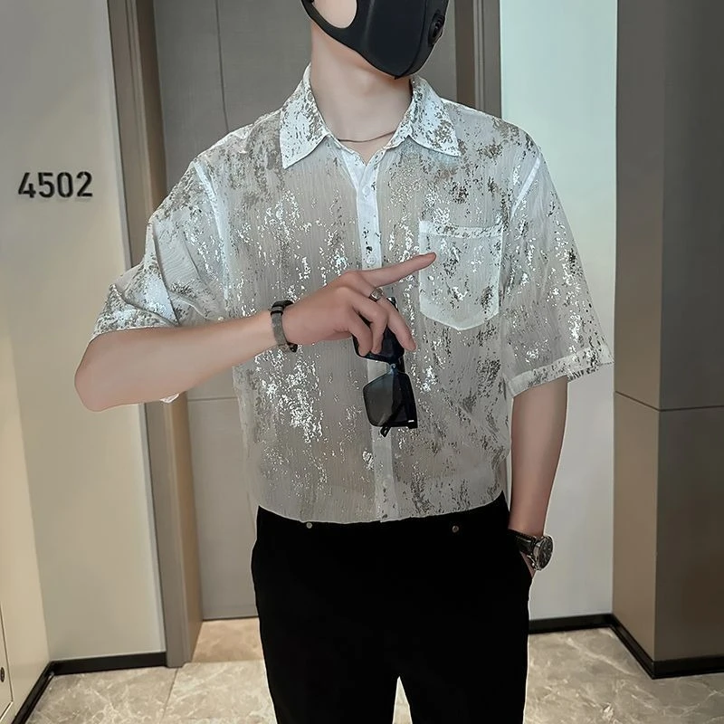 

2026 Summer Men's Casual Short Sleeve Shirt Fashion Minimalist Design Loose Fit Streetwear Button Down Tops