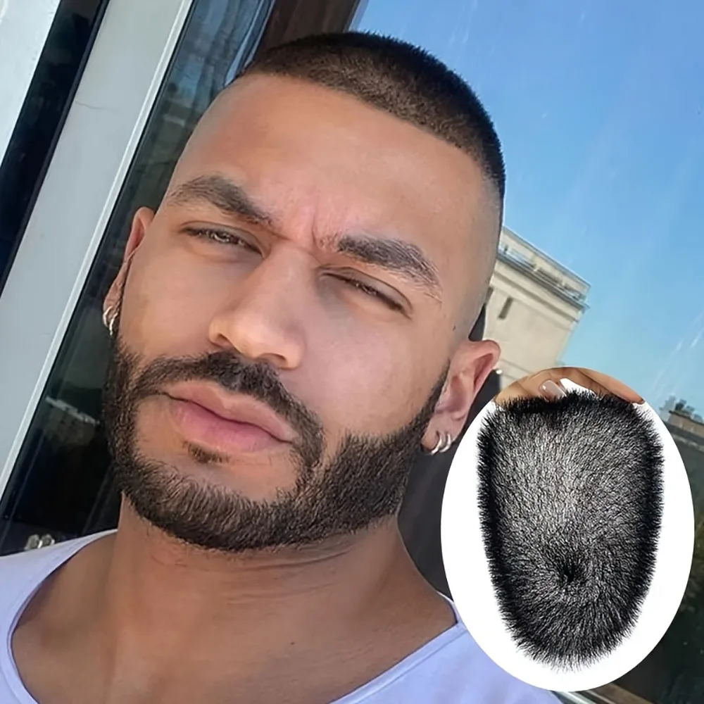 100% Human Hair Men's Short Buzz Cut Hair Thin Light Beige PU Men Toupee Transparent Scalp Human Hair Topper Short Hair Wig