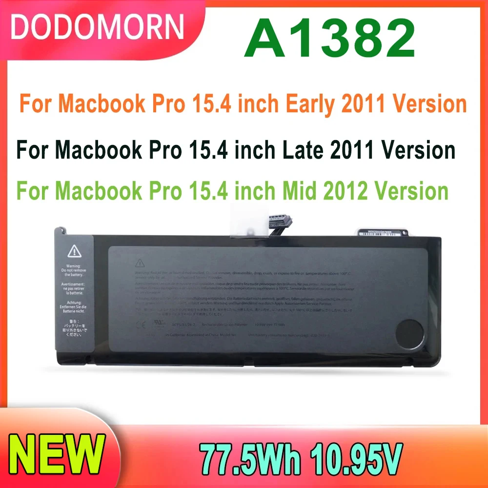 NEW A1382 Laptop Battery For Macbook Pro 15.4 inch Early 2011 Version, 15.4 inch Late 2011 Version, 15.4 inch Mid 2012 Version