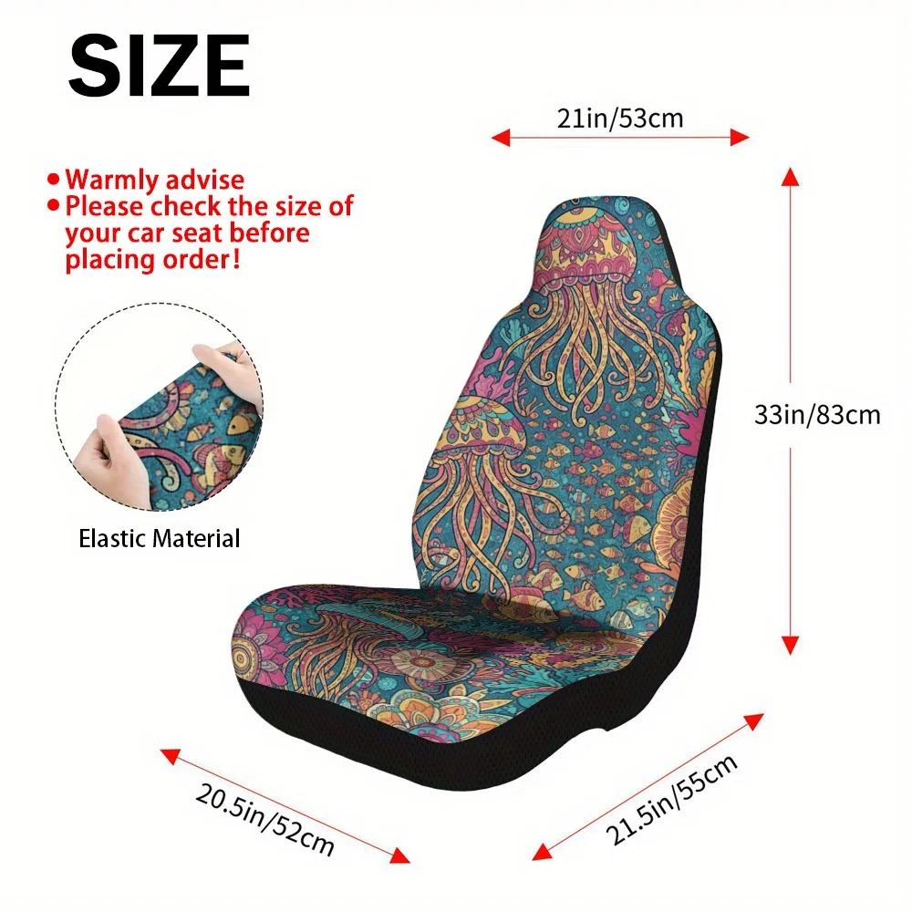 Set Of 2 Vibrant Jellyfish And Fish Design Car Seat Covers – Fits Most Cars, Trucks, Vans, And Suvs | Sturdy Polyester Shields F