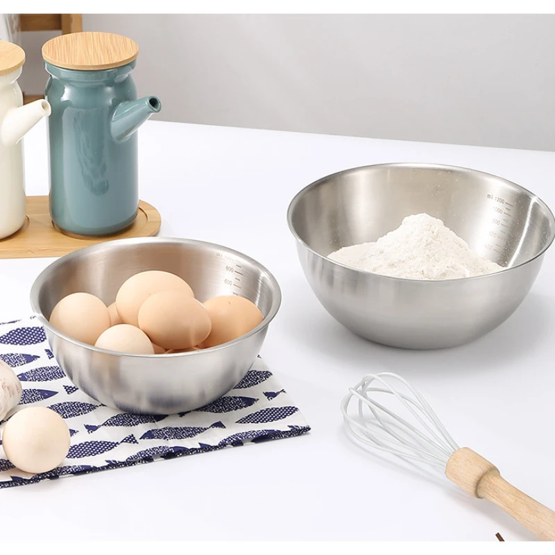1pc Household Kitchen Stainless Steel Egg Beating Basin Food Grade Salad Bowl Baking Basin And Sink Graduated Cooking