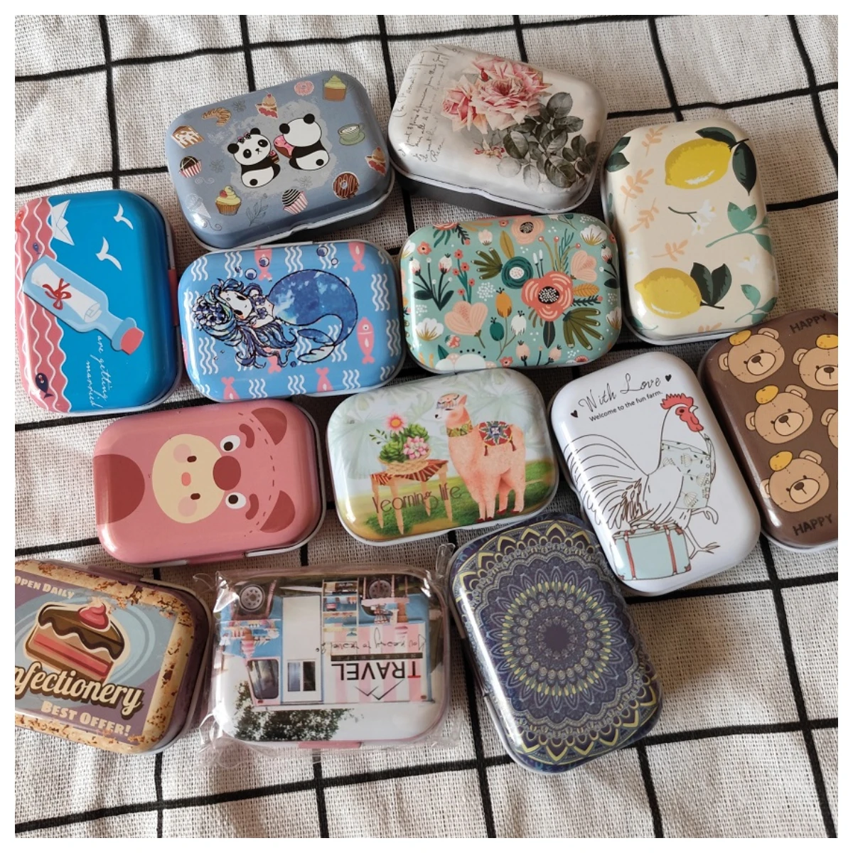 1Pc New Cartoon Flower Tin Box Mermaid Cake Pattern Small Jewelry Needle Storage Boxes House Decoration Collectables Display