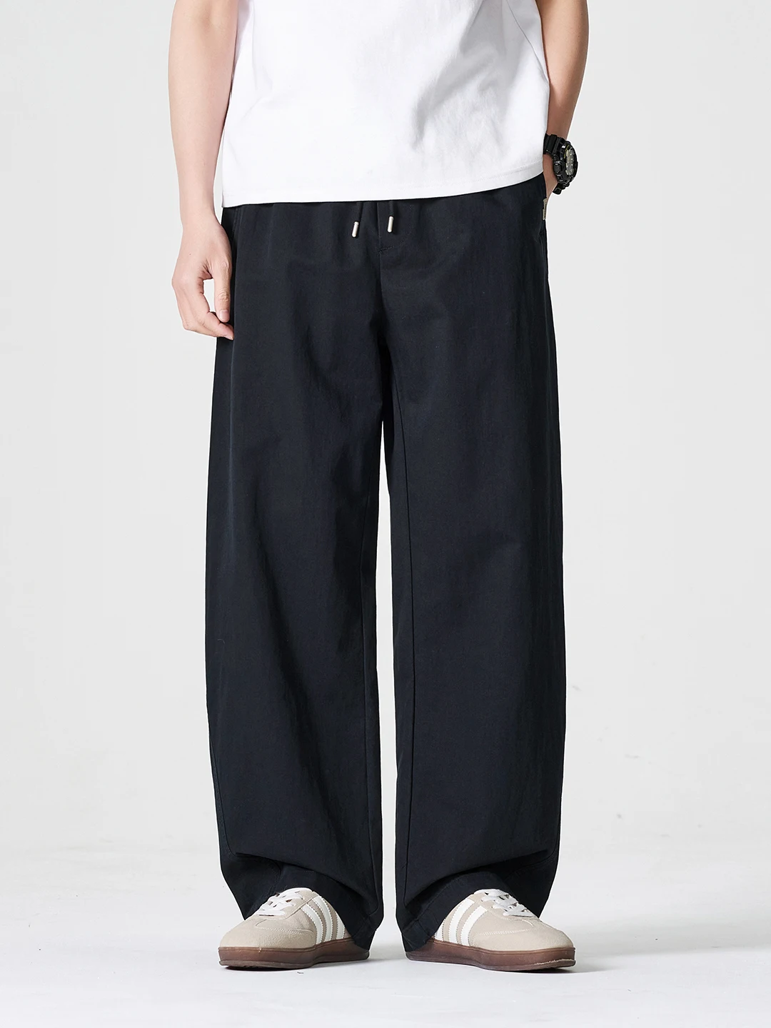 

Spring Summer New Loose Straight Leg Casual Pants Elastic Waist Cotton Linen Men's Long Breathable Workwear Trousers Trendy