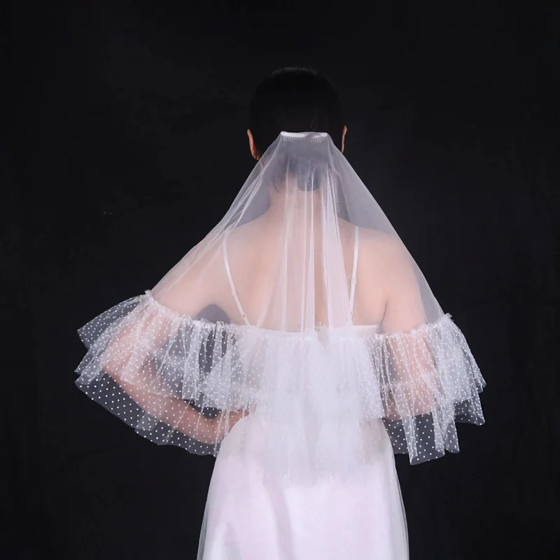 V205 Sweet Bridal Veils 2 Tier Wedding Veil Drop Style Detachable Blusher Veil Bachelorette Party Accessories  Communion Girls